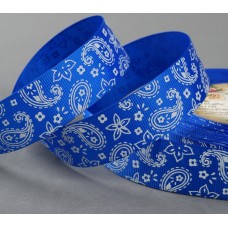 Лента репсовая 25 мм "Восточные огурцы на синем"